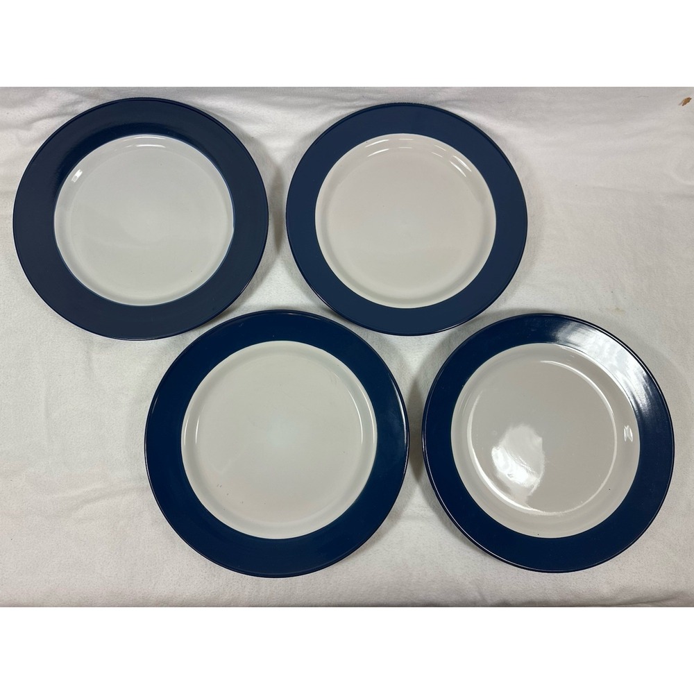 Royal Norfolk Two-Tone Navy Blue & White Dinner Plates 10.5" Set Of 4 Band/Ring